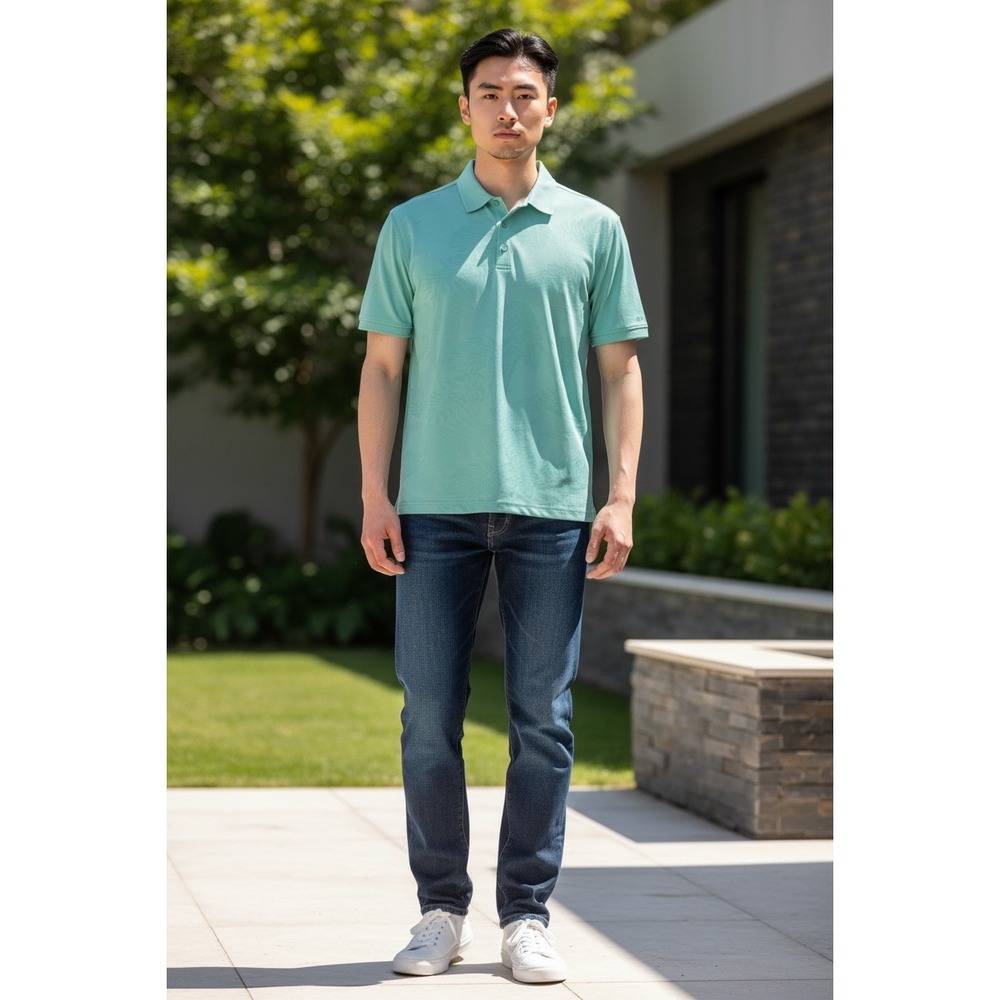 Chaps Golf Mens XL Tropical Jacquard Polo Shirt Limpet Shell Green NWT